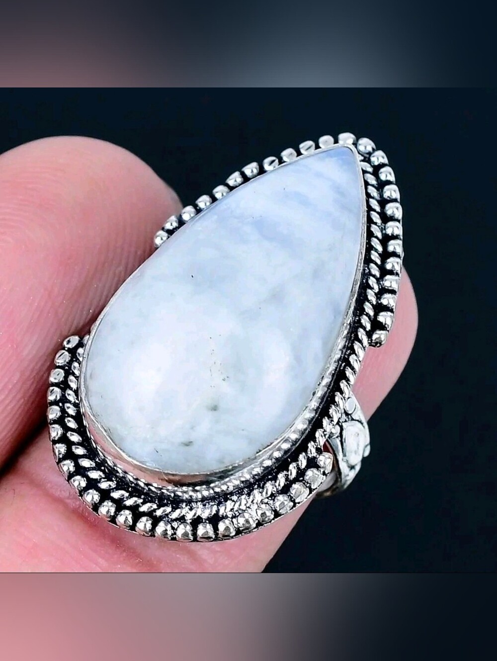 Rainbow Moonstone 925 Silver Plated Handmade Ring Size 6.5